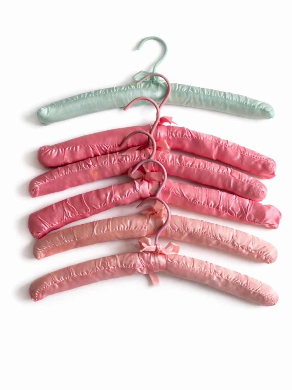 Vintage Satin Padded Hangers Set of 6 Pastel Pink Mint Lingerie Boudoir